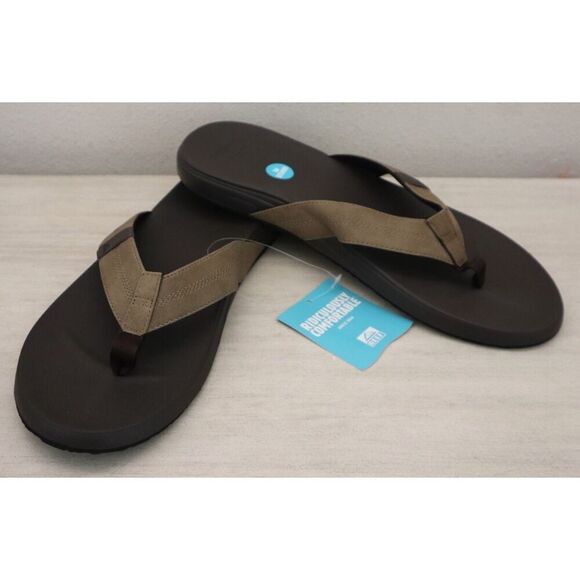 Reef RF0A3FDIBTN Men's 13 Brown/Tan PU Leather Cushion Bounce Phantom Flip-Flops - Picture 1 of 12